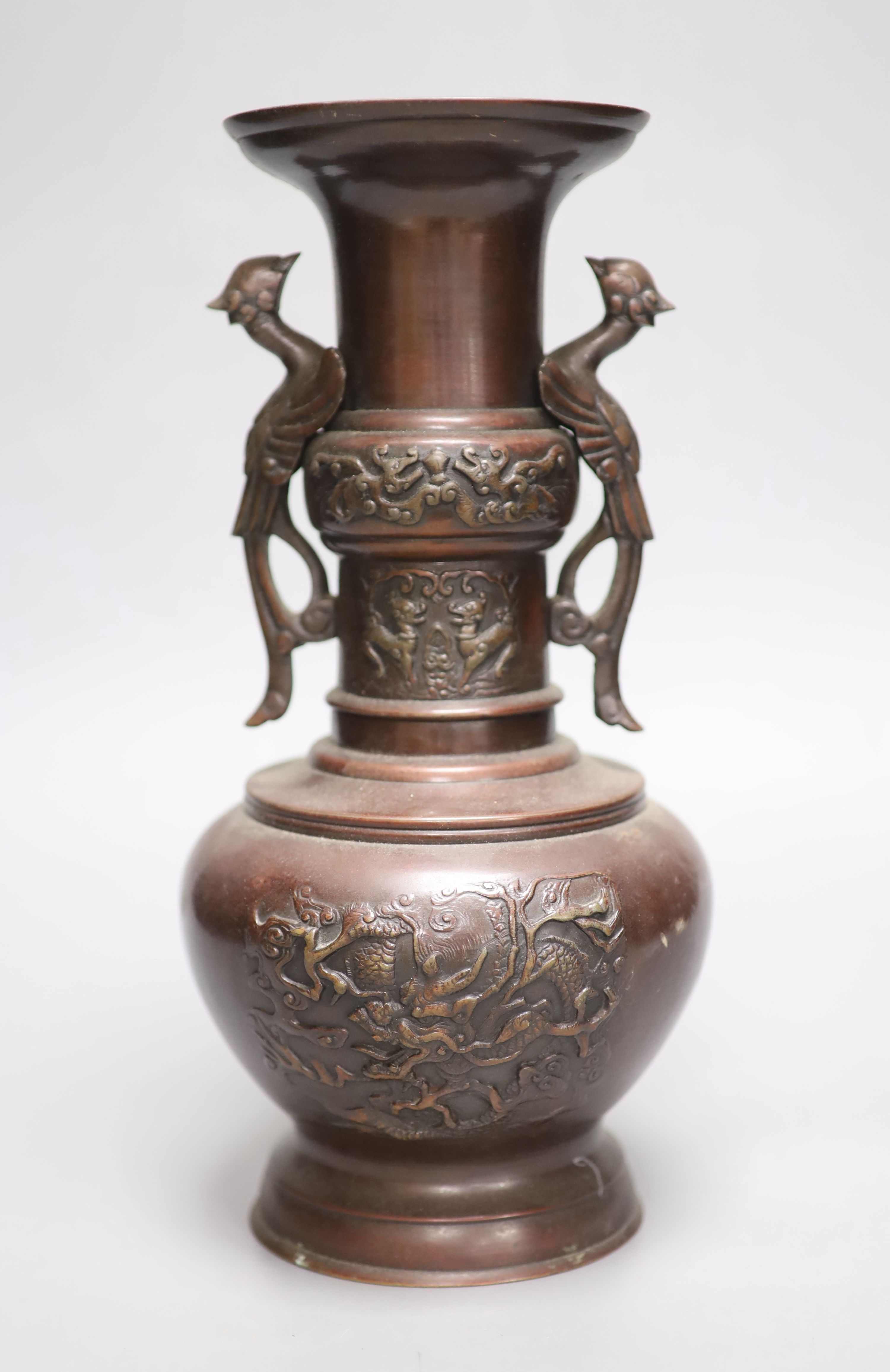 A 19th century Japanese cast bronze archaistic vase, height 30cm